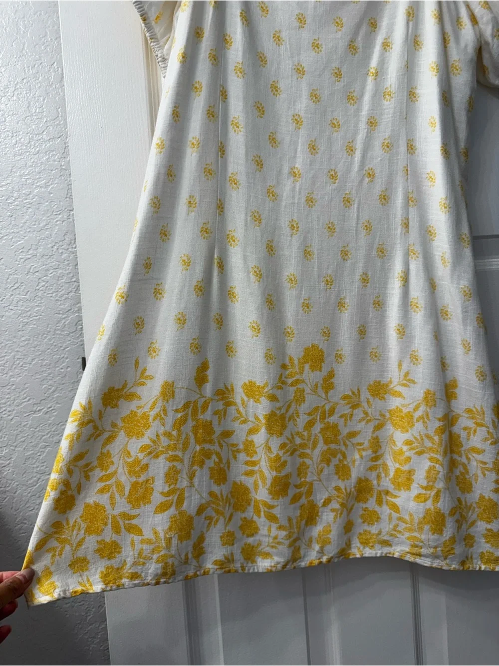 LC Lauren Conrad White Yellow Floral Puff Sleeve Square Neckline Mini Dress 2XL